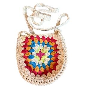 Crochet Granny Square Crossbody‎ Bag Colorful Handmade Boho Hippie Chic